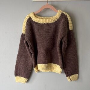 Handmade Kids Knit Sweater 5T Brown Cream Cropped Cottagecore